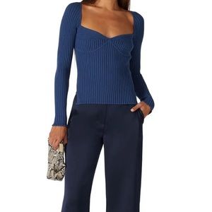 Jonathan Simkhai Blue Ribbed Long Sleeve Top